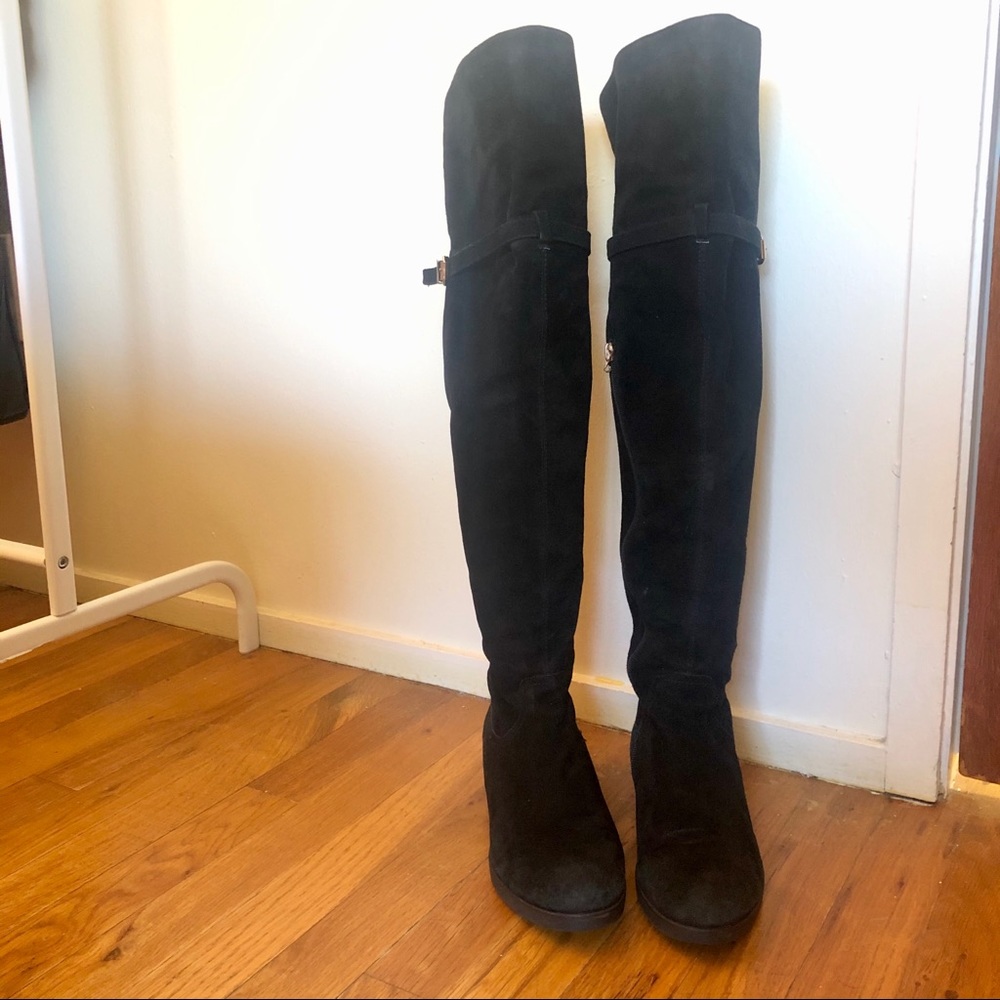 Black over the knee suede boots with zipper